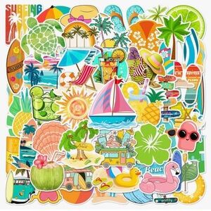 50 Tropical Beach Stickers Palm Trees Sandals Sunshine Surfboard Cocktails